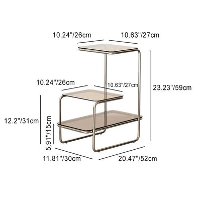 Modern Minimalist Triple Square Stainless Steel Glass End Table For Living Room