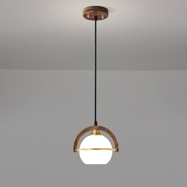 Modern Creative Personality Solid Wood Spherical 1-Light Pendant Light