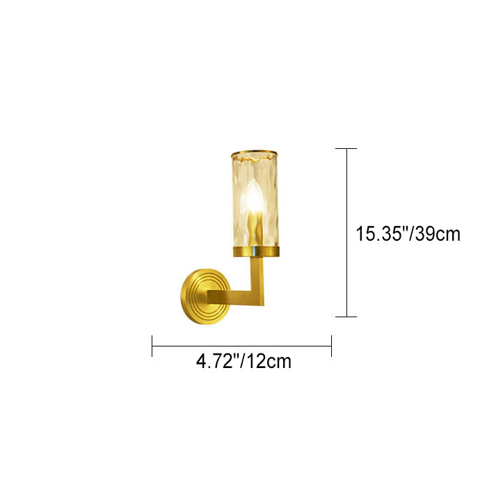 Modern Luxury Textured Glass Cylinder Round Brass 1-Light Wall Sconce Lamp for Living Room