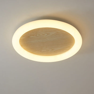 Japanese Minimalist Wood Grain Round Iron LED Flush Mount Ceiling Light