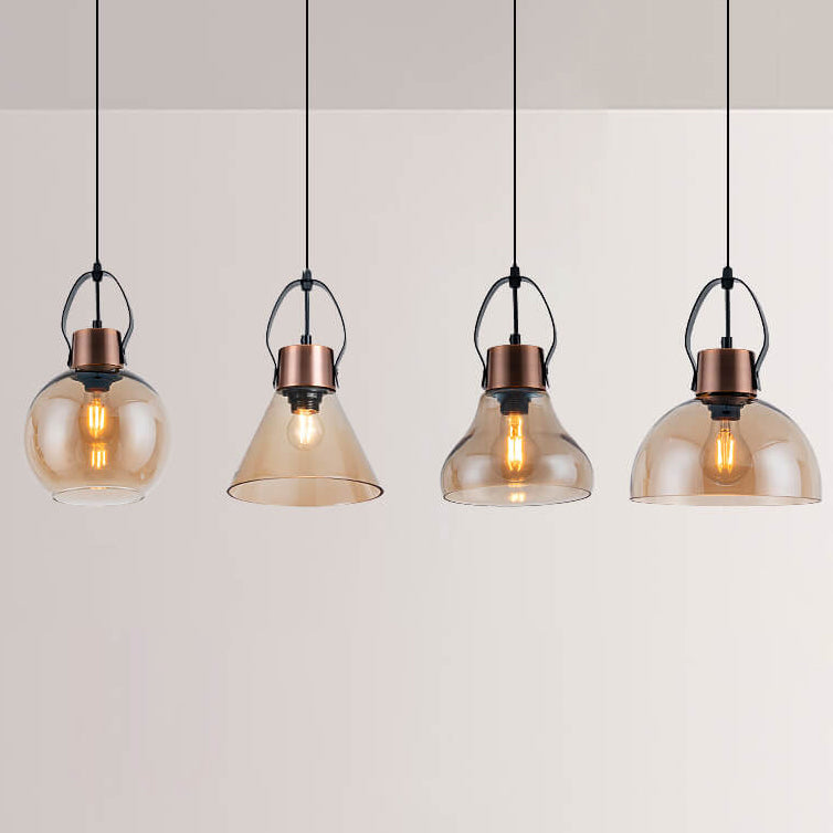 Lámpara colgante de 1 luz de vidrio y hierro forjado minimalista industrial 