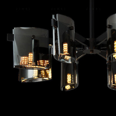 Contemporary Scandinavian Full Copper Frame Square Glass Piece 4/8-Light Chandelier For Living Room