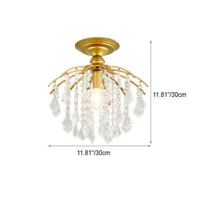 Scandinavian Modern Round Iron Crystal 1-Light Semi-Flush Mount Ceiling Light