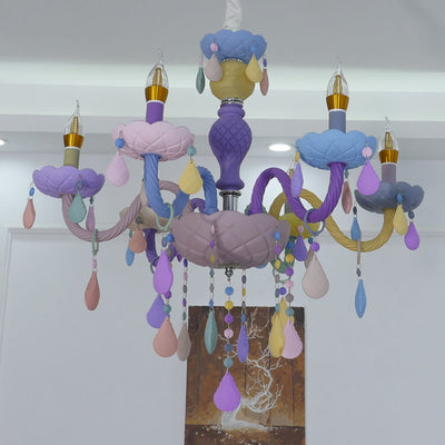 Modern Children's Princess Macaroon Candelabra Crystal Glass 5/6/8/10/12/15 Light Chandelier