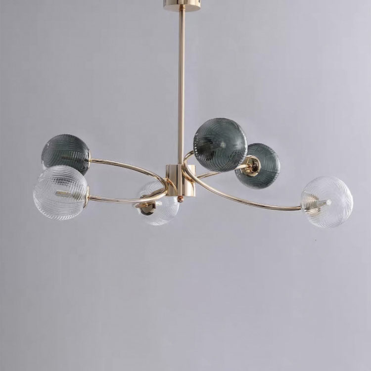 Zeitgenössischer nordischer Zweiglinien-Orb-Hardware-Glas 6/8/12 Licht Kronleuchter für Wohnzimmer 