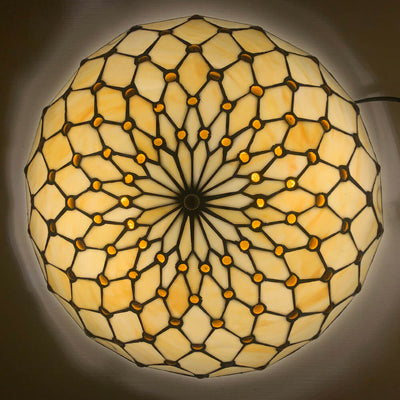 Traditional Tiffany Round Shell Bead Stained Glass 2-Light Flush Mount Ceiling Light For Hallway