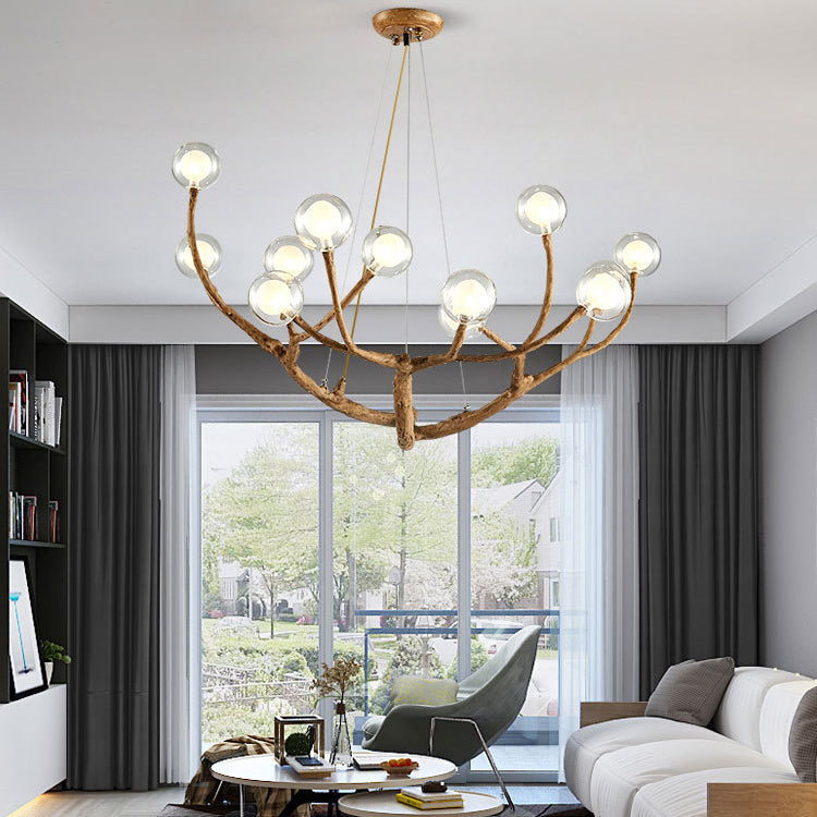 Contemporary Creative Ball-in-Ball Tree Branch Hardware Glass 8/12/16/20-Light Chandelier For Living Room
