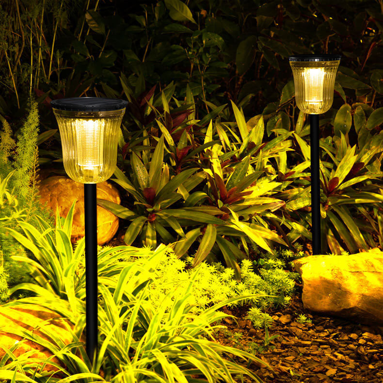 Lampe de pelouse LED moderne noire transparente solaire extérieure imperméable à insérer dans le sol du jardin 