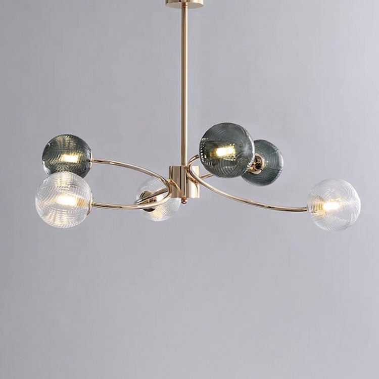 Zeitgenössischer nordischer Zweiglinien-Orb-Hardware-Glas 6/8/12 Licht Kronleuchter für Wohnzimmer 