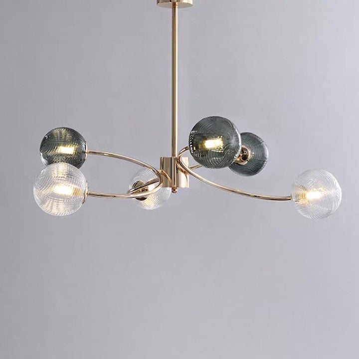 Zeitgenössischer nordischer Zweiglinien-Orb-Hardware-Glas 6/8/12 Licht Kronleuchter für Wohnzimmer 