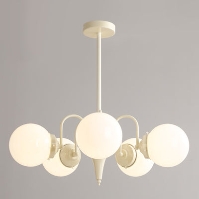 Lustre contemporain rétro à branches courbées avec tige ronde et boules en fer et verre 3/5 lumières pour salon 