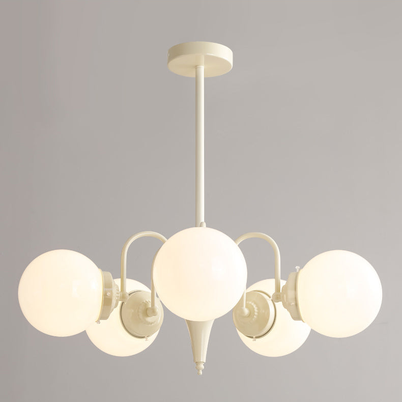 Lustre contemporain rétro à branches courbées avec tige ronde et boules en fer et verre 3/5 lumières pour salon 