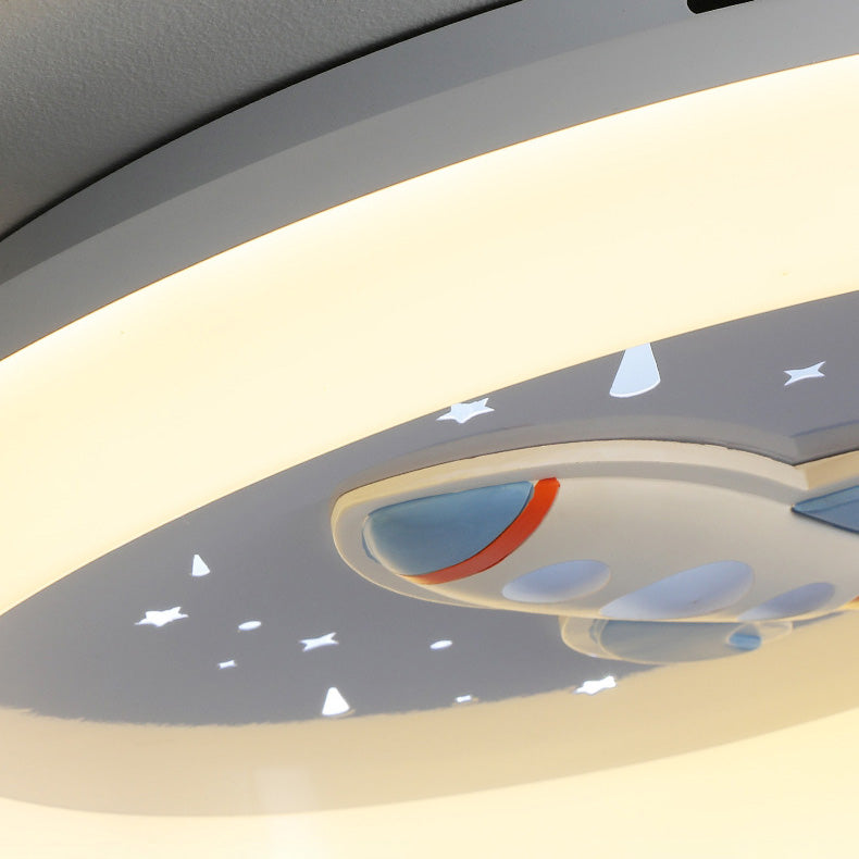 Zeitgenössische kreative Kinder Runde Rakete Acryl Harz Eisen LED Unterputz Deckenleuchte für Schlafzimmer 