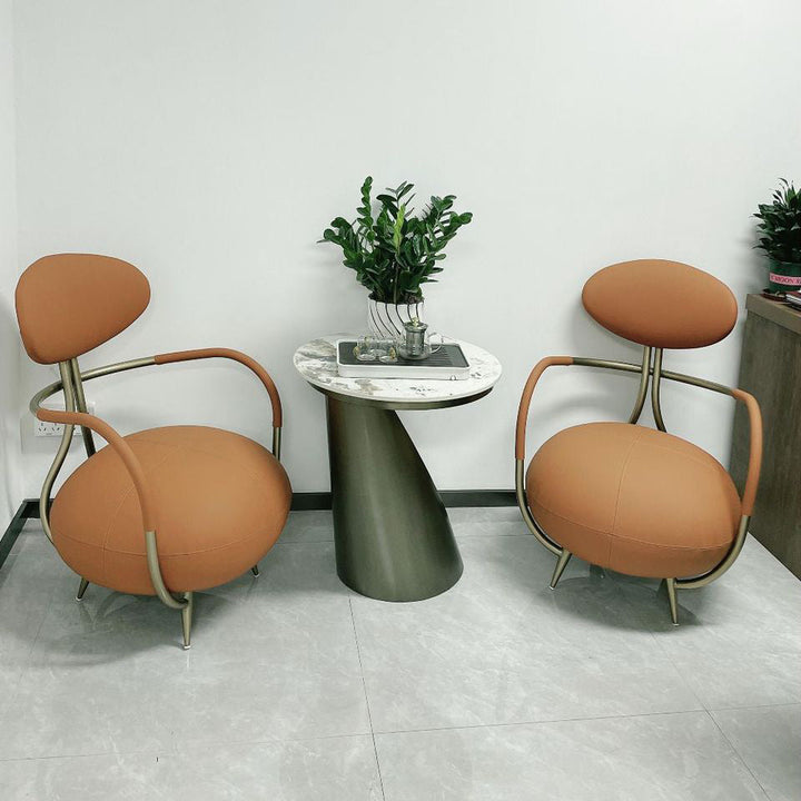 Contemporary Luxury Round Microfiber Leather Stainless Steel Chair Backrest Armless For Living Room