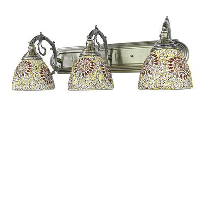 Tiffany Mediterranean Horn Stained Glass 3-Light Bathroom Vanity Mirror Front Wall Sconce Lamp