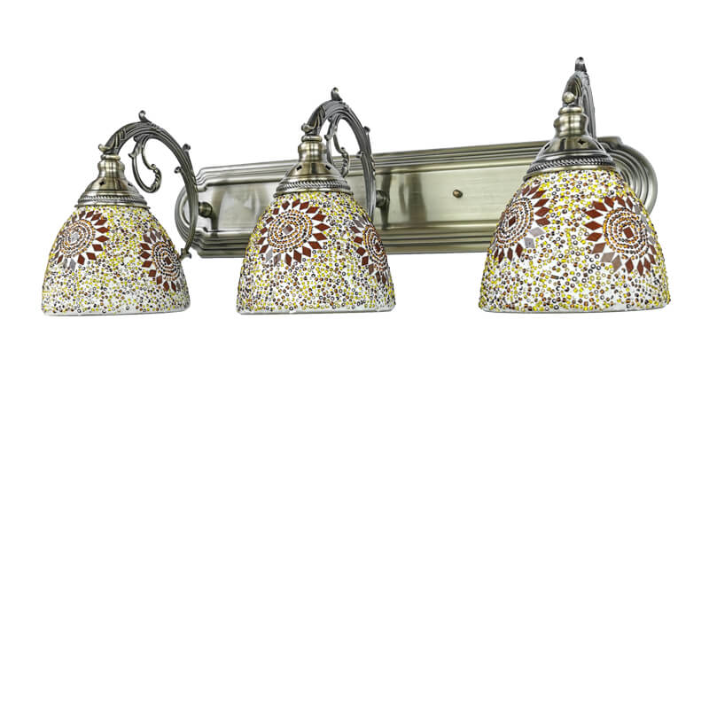 Lámpara de aplique de pared frontal de espejo de tocador de baño con 3 luces de Tiffany Mediterráneo de vidrio teñido 