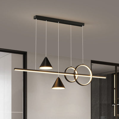 Moderne minimalistische Streifen Kegel Kreis Eisen Acryl LED Kronleuchter Insel Licht für Esszimmer 