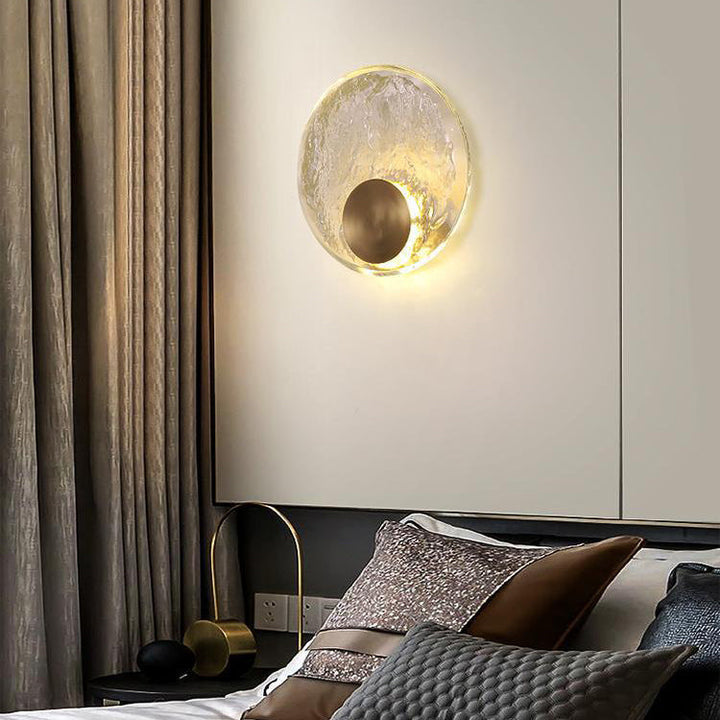 مصباح حائط LED كريستال دائري بتصميم تموجات الماء من النحاس الفاخر المعاصر لغرفة المعيشة 