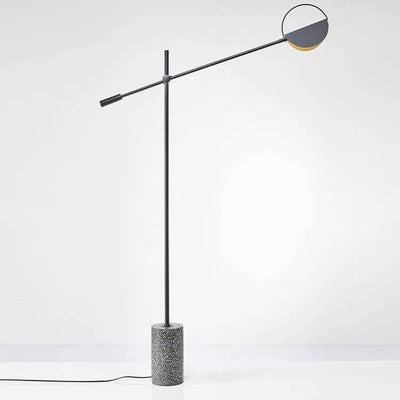 Modern Minimalist Long Arm Iron Terrazzo Base LED Standing Floor Lamp