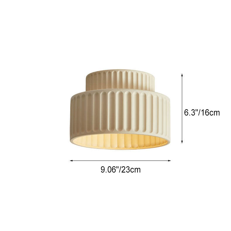 Nordic Cream Style Hand Sculpted Stripes Round 1-Light Flush Mount Ceiling Light