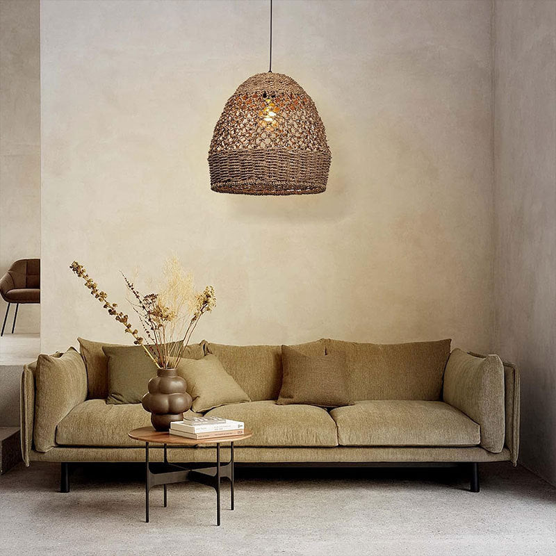 Traditionelle rustikale Rattan Weben Openwork Cage 1-Licht Pendelleuchte für Esszimmer 