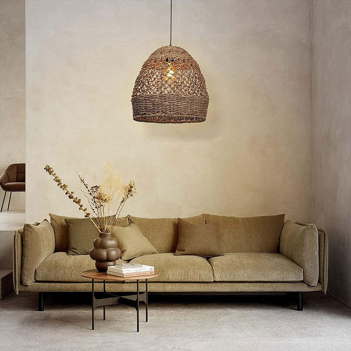Traditionelle rustikale Rattan Weben Openwork Cage 1-Licht Pendelleuchte für Esszimmer 
