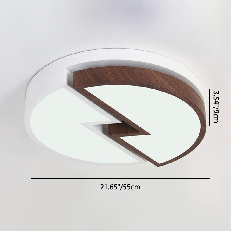 Zeitgenössische nordische runde Holzmaserung Blitz Eisen Acryl LED Unterputz Deckenleuchte für Schlafzimmer 