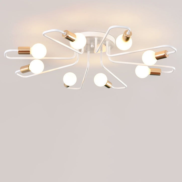 Ligne de tube incurvé nordique contemporain Fer 6/8 lumières Plafonnier semi-encastré pour salon 