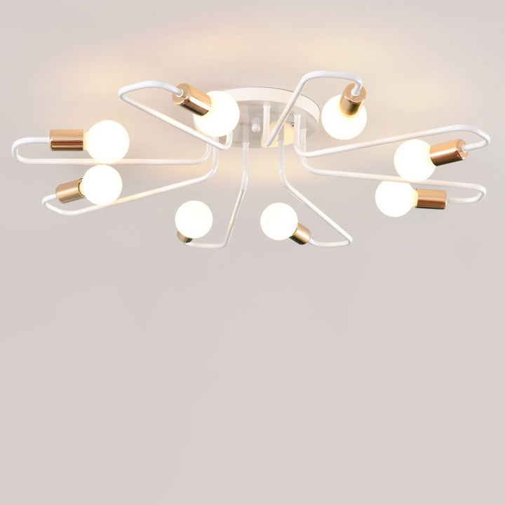 Ligne de tube incurvé nordique contemporain Fer 6/8 lumières Plafonnier semi-encastré pour salon 