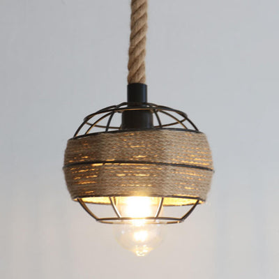 Nordic Retro Iron Hemp Rope Weaving Birdcage 1-Light Pendant Light