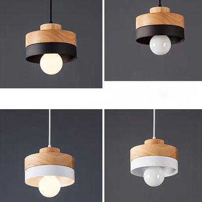 Moderne minimalistische Macaron Square Eisen Holz 1-Licht Pendelleuchte für Wohnzimmer 