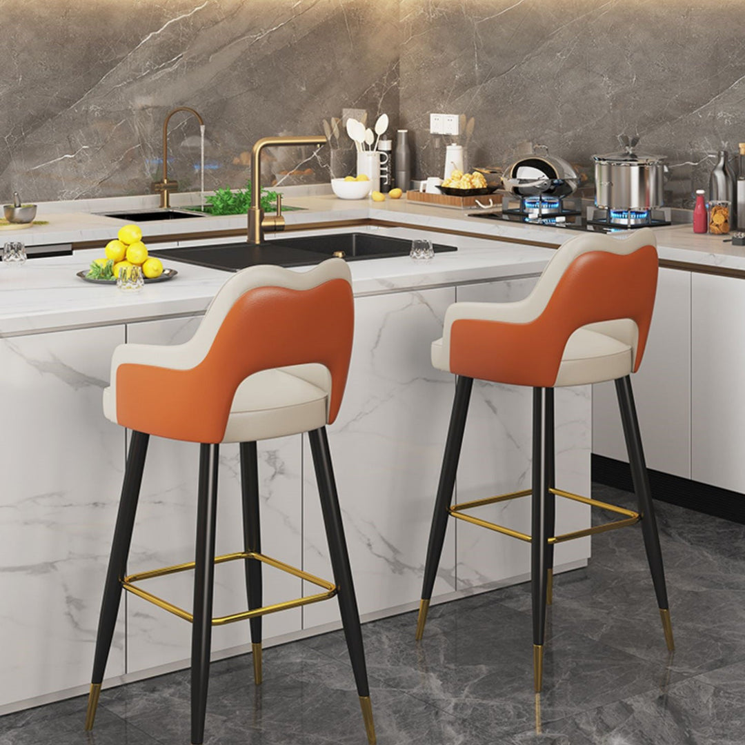 Modern Minimalist Square Wave Faux Leather Iron Bar Stool Armrest Backrest For Dining Room