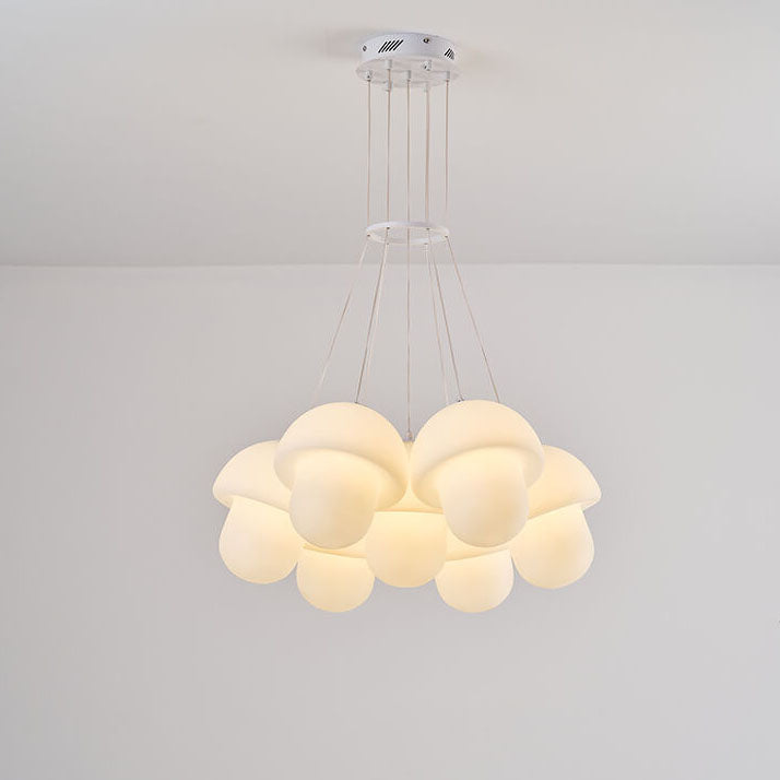 Nordic Minimalist White Mushroom Iron PE 7-Light Island Light Chandelier