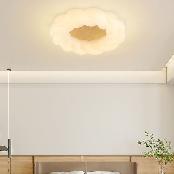 Contemporary Creative Petals Hardware PE Wood Grain LED Flush Mount Ceiling Light for Bedroom