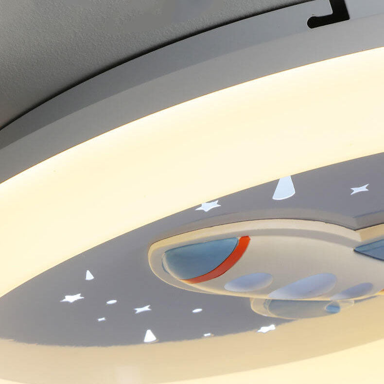 Modern Cartoon Rocket Round LED Kids Flush Mount Ceiling Light