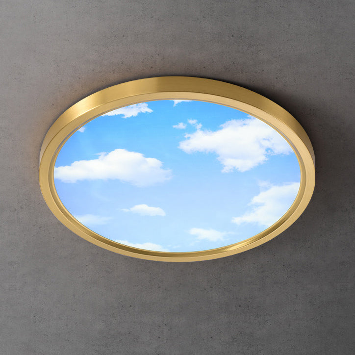 Moderne Einfachheit Vollkupfer Blauer Himmel Wolken Design Runder Acrylschirm LED Deckenleuchte für Wohnzimmer 