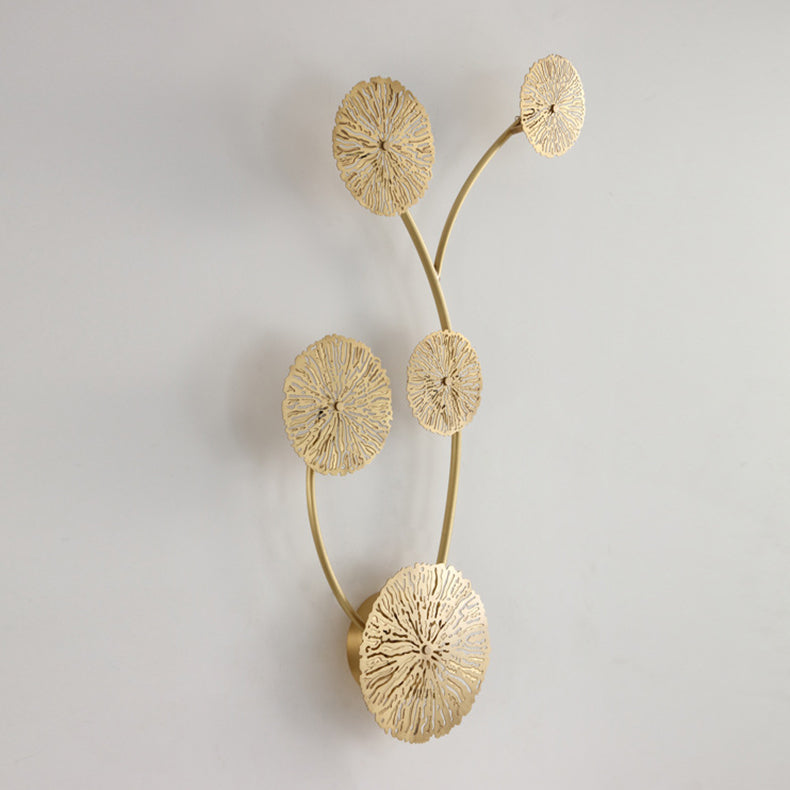 Moderne Luxus Vollkupfer Hohl Lotusblatt Cluster 3/5/7-Licht Wandleuchte Lampe für Wohnzimmer 
