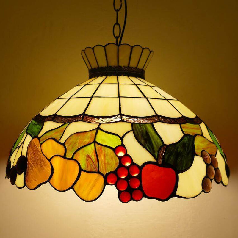 Tiffany Fruit Platter Decor Stained Glass Crown Shape 1-Light Pendant