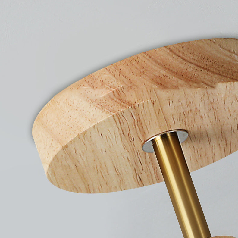 Moderne minimalistische runde Holzglas-Deckenleuchte mit 1 Licht, halbbündige Montage für Wohnzimmer 