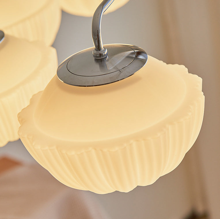 Plafonnier semi-encastré à 3/5/8 lumières avec bol traditionnel français en fer cannelé, bois et verre pour salon 