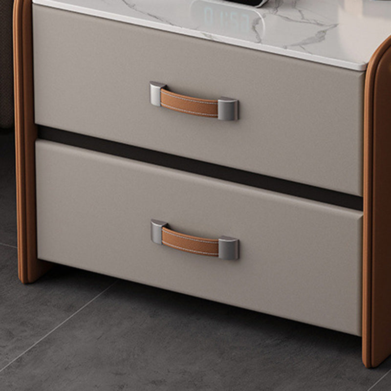 Modern Simplicity Rectangular Slab Saddle-Style Faux Leather Wood Nightstand 2-Drawer For Bedside