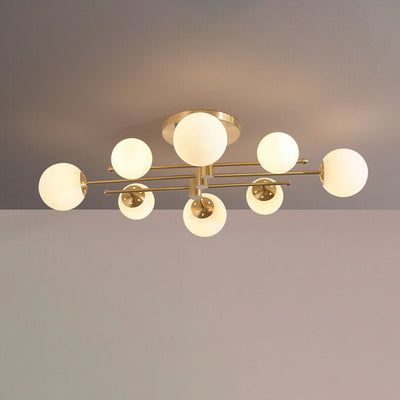 Nordic Light Luxury Glass Magic Bean Brass Line 6/8 Light Semi-Flush Mount Ceiling Light