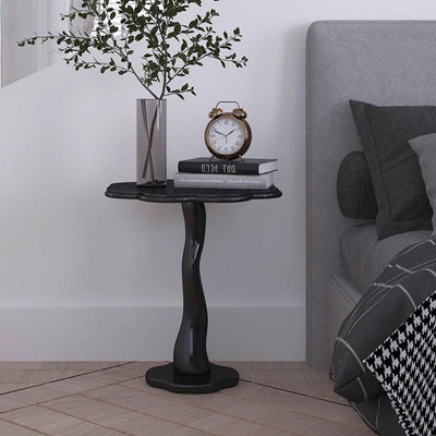 Table d'appoint contemporaine en forme de pétale nordique en bois et fer pour salon 