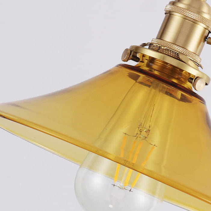 Japanese Modern Minimalist Cone Brass Glass 1-Light Pendant Light