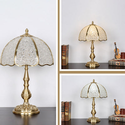 Modern Luxury Umbrella Half Circle Full Copper Crystal 1-Light Table Lamp For Bedroom