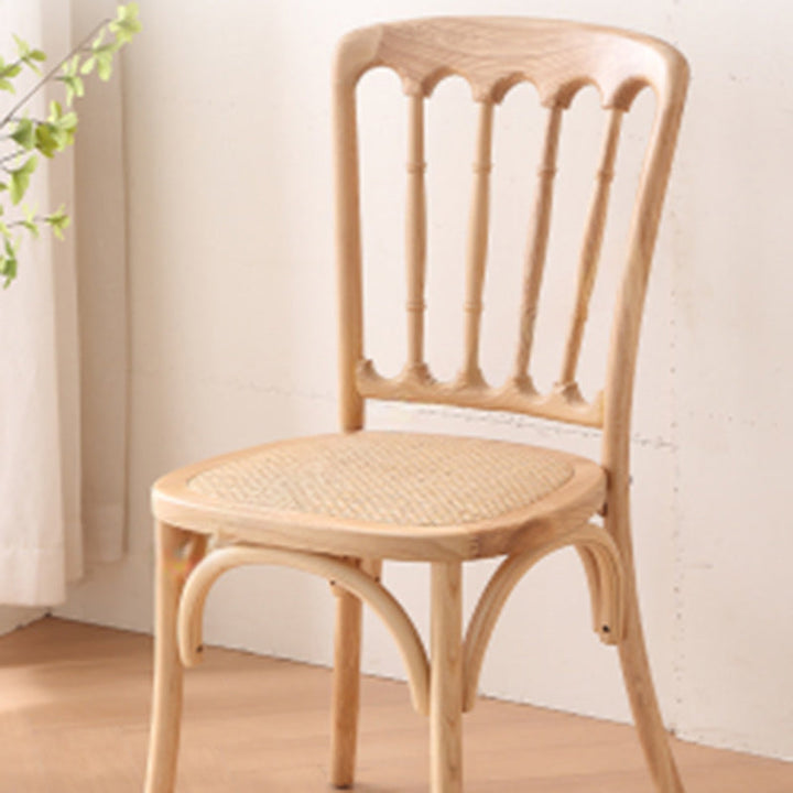Chaise de salle à manger traditionnelle vintage en rotin rond avec dossier en bois massif 