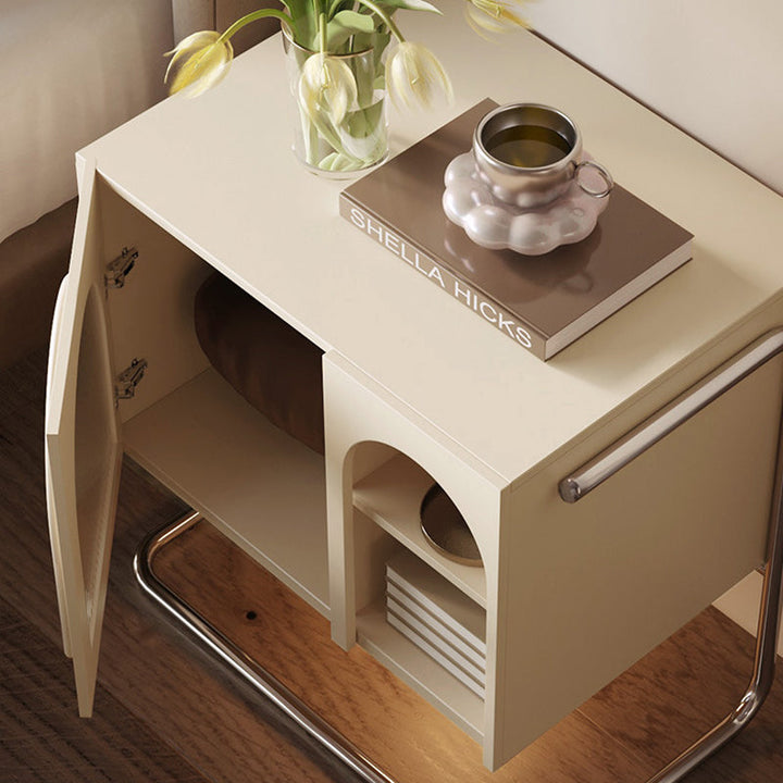 Modern Minimalist Rectangular Glass MDF Iron Nightstand 3-Cabinet For Bedroom