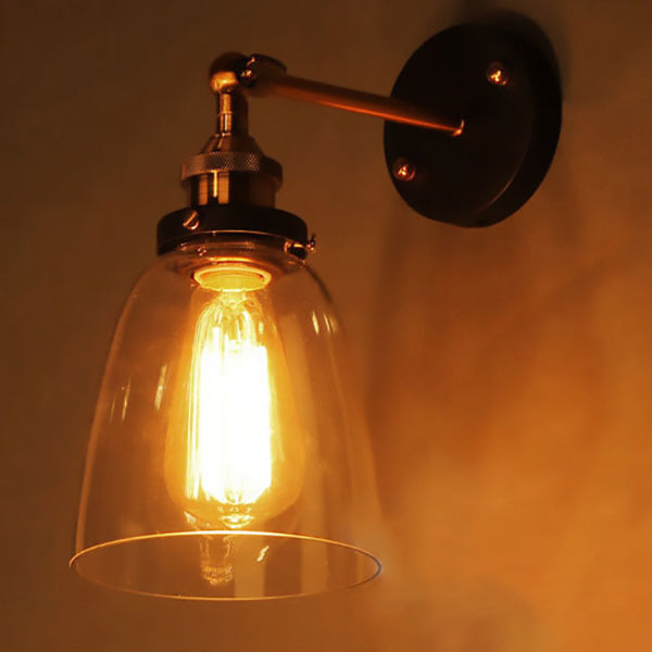 Zeitgenössische industrielle runde Tasse Eisenglas 1-Licht Wandleuchte Lampe für Wohnzimmer 