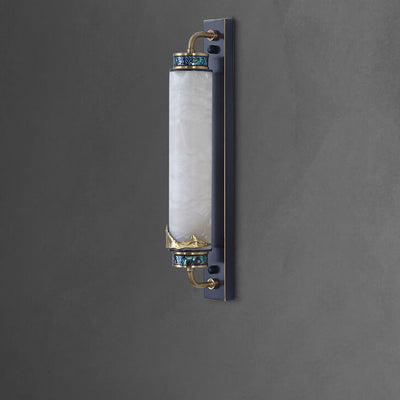 Moderne chinesische Marmorsäule Messing LED Wandleuchte 