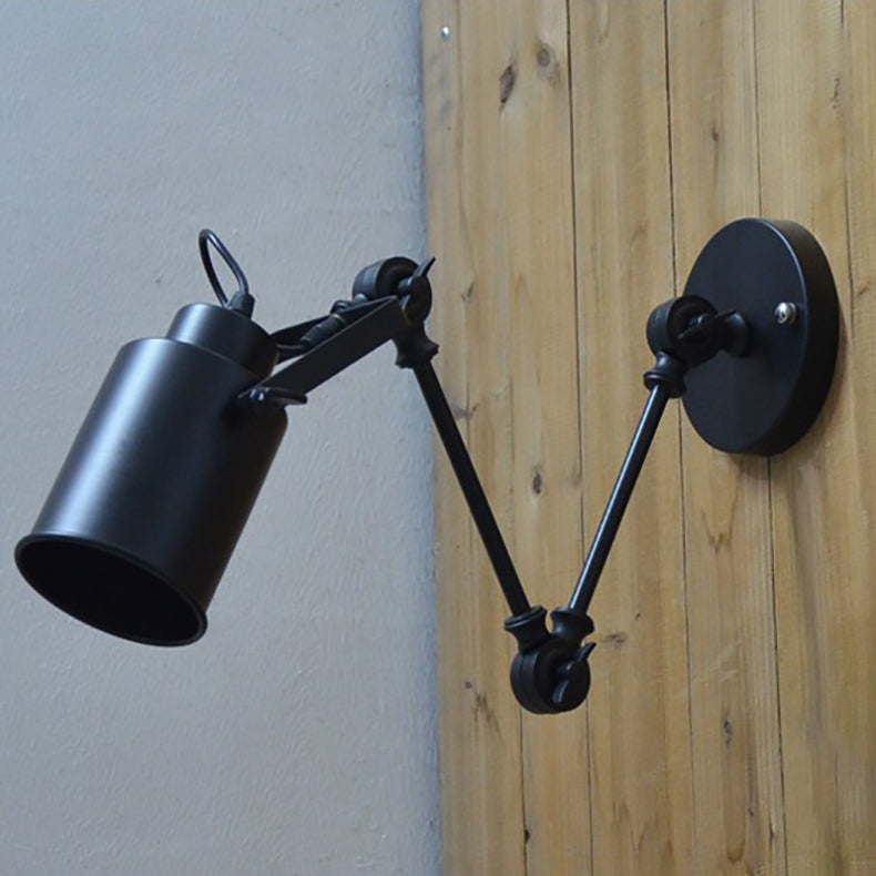 Zeitgenössische Industrie Zylinder Swing Arm Eisen Aluminium 1-Licht Wandleuchte Lampe für Wohnzimmer 
